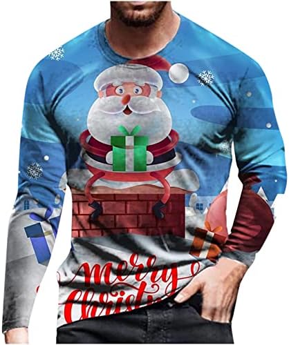 סווטשירט לגברים שרוול ארוך צוואר צווארון חולצות חג מולד פלוס גודל 3D סנאטה קלאוס מצחיק הדפסת