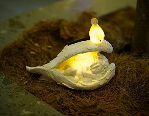 הונגרויארט סולארי פסל מלאך תינוק ישן, מלאך שרוב אור סולארי בכנפיים עם ציפור, שומר הזיכרון אנג'ל באדי פסל מקורה