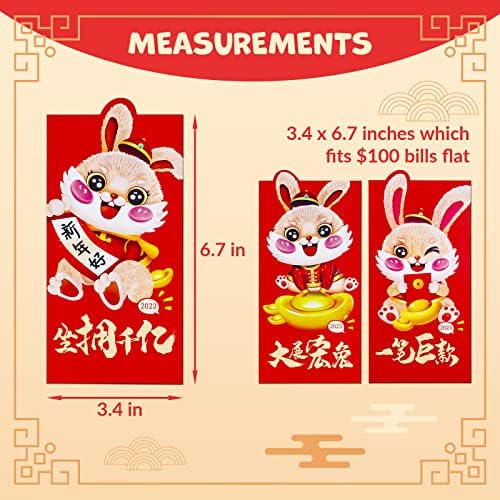 סיני חדש שנה אדום מעטפות, 30-לספור סיני אדום מנות, הונג באו עם 6 ארנב עיצובים, מתנת כסף מעטפות, 2023