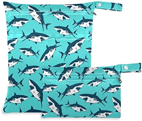 ZZXXB כריש ים בר שקית רטובה אטומה למים חיתול בד לשימוש חוזר תיק יבש רטוב עם כיס רוכסן לטיול בריכת