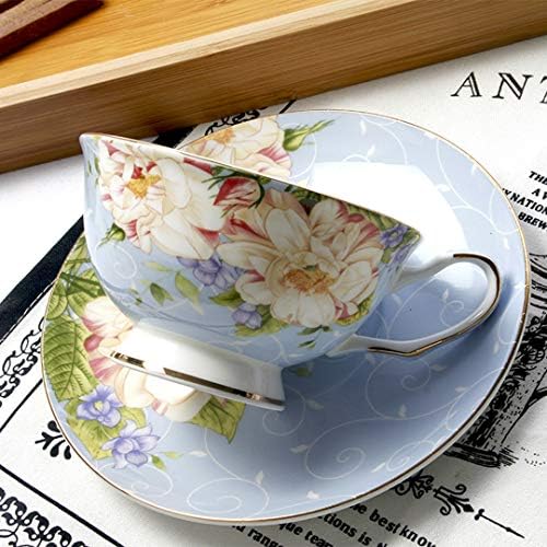 כוס תה כחולה של ג'ינגלורי, כוס תה פרחים ומערכת צלוחית, סט תה סין עצם, כוס קפה, סט תה למבוגרים/חברים/נשים/גברים,