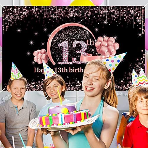 Lnlofen 13 יום הולדת 13 קישוטי תפאורה לבנות, ציוד גדול במיוחד למסיבות יום הולדת בן 13, זהב ורוד זהב שמח שלוש