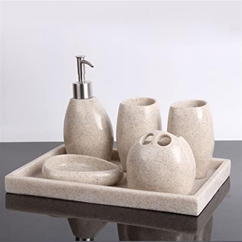 SAWQF אבן חול אירופית אמבטיה חדר אמבטיה חמש חלקים מברשת שיניים שטיפת שיניים סט כוס מברשת שיניים ביתית