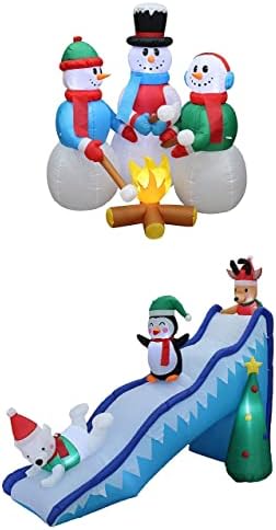 שני קישוטי מסיבות חג המולד צרור, כולל קמפינג מדורה של שלג ענק בגובה 5 מטר וחג המולד, וקמפינג מדורה של אש שלג,