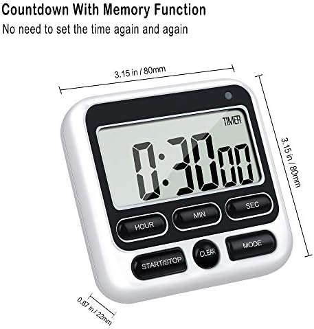 טיימר מטבח דיגיטלי עם מתג הפעלה/כיבוי אילם/אזעקה רועשת, שעון מעורר 24 שעות ביממה, פונקציית זיכרון ספירה לאחור וספירה