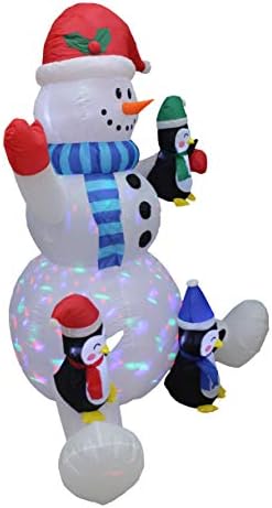 אורות מסתחררים בגובה 6 רגל איש שלג לחג המולד עם שלושה פינגווינים חמודים מקלטים מורידים מנורים למסיבות