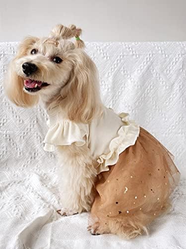 Qwinee Bling Party שמלת כלב שמלת כוכב נצנץ שמלת גורים פרוע שרוול שרוול כלב שמלת נסיכה רשת טוטו