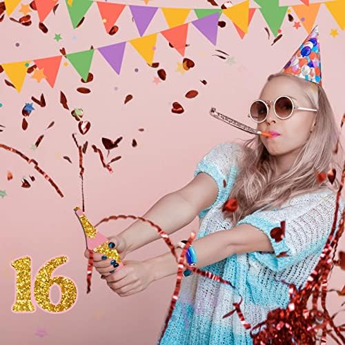 Nezyo Sweet Sweed יום הולדת 16 אבזרי תמונות, 36 חתיכות מסיבת יום הולדת 16 לילדה, ורוד וזהב תאי