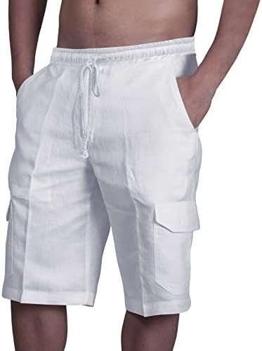 אקימפה גברים של אביב קיץ פנאי חופשת מסיבת חוף הוואי מוצק צבע כותנה פשתן רב כיס מזדמן מכנסיים קצרים