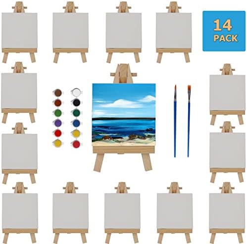 זינגרטס מיני קנבס עם סט כן ציור, חבילה של 14,4 אינץ 'על 4 אינץ' מיני קנבס לוחות, 14 יחידות 5 מיני כן ציור