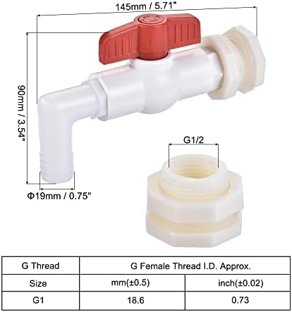 uxcell spigot faucet ערכה ABS G1/2 מתאימה עם שסתום כדור שסתום 19 ממ מחבר צינור BARS לאקווריומים,