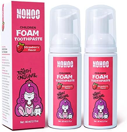 Nohoo Foam משחת שיניים ילדים עם טעם פירות, 2 חבילות פלואוריד נוסח טבעי בחינם, משחת שיניים קצף למברשת שיניים חשמלית,