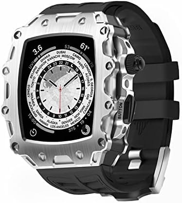 ערכת שינוי של Kanuz לסדרת Apple Watch 8 סדרה 7 45 ממ לוחית מתכת+רצועת גומי לסדרת IWatch 6 SE 5 4 44 ממ כיסוי MOD