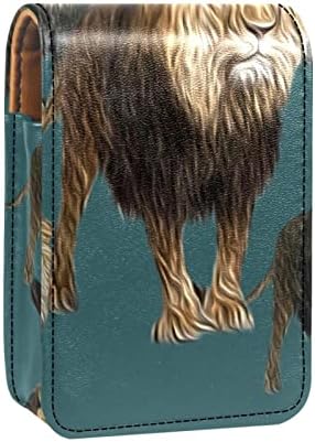 שפתון מקרה עם מראה חמוד נייד איפור תיק קוסמטי פאוץ, בציר שמן ציור בעלי החיים האריה