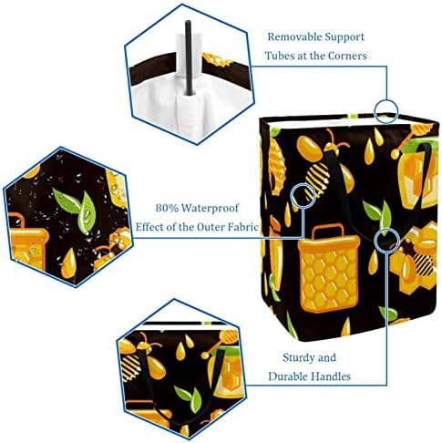 הדפסת דפוס דבורי דבש סל כביסה מתקפל, סלי כביסה עמידים למים 60 ליטר אחסון צעצועי כביסה לחדר שינה בחדר