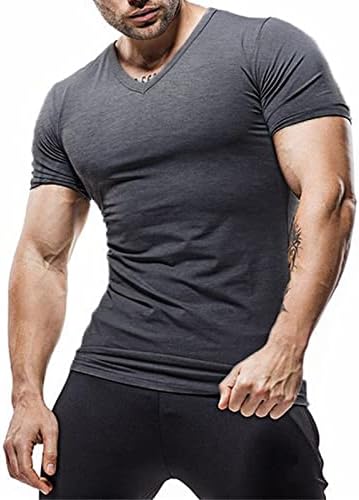 DGHM-jlmy של גברים פיתוח גוף אימון טיול חול חולצות V-צווארון פנאי פנאי ספורט קיץ חולצות שרירים חולצות מתיחה שרוול