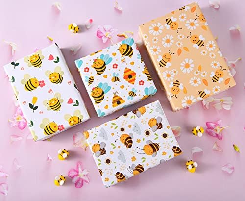 נייר עטיפת דבורים טיטיוויט - נייר עטיפת יום הולדת לילדות נשים, 12 גיליונות עטיפת דבורים לחופשת יום