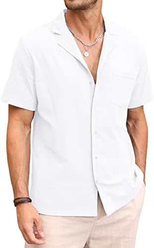 אופנה CTU לאופנה כותנה כותנה מזדמנת כפתור פשתן למטה חולצה עם שרוול קצר בצבע אחיד חולצות חוף נופש