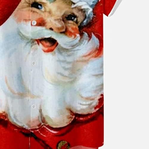 XZHDD לחג המולד חולצות שרוול קצר לגברים, חג המולד סנטה קלאוס כפתור הדפסה למטה צווארון צווארון צווארון