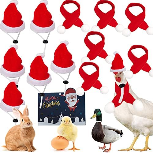12 חתיכות עוף כובעי חג המולד צעיף גלימת כובע סנטה אדום ותלבושות לחיות מחמד עם רצועת סנטר מתכווננת לברווז