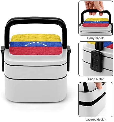 דגל וונצואלה בנטו קופסה שכבה כפולה שכבה כפולה כל מיכל ארוחת צהריים הניתנת לערימה עם כף לטיולי פיקניק