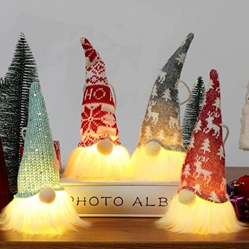 4 חבילות בעבודת יד שוודי טומטה סנטה עם אורות סקנדינבי חג המולד שדון גמדים קטיפה גמד חג המולד תליית גמדים