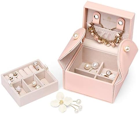 קופסאות תכשיטים מעודנות- תיבת תכשיטים, ארגון אחסון טבעת שרשרת שכבה כפולה נסיעה טיול עור סינטטי