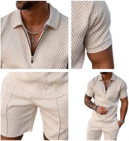 חולצת פולו מזדמנת של שרוול קצר ומכנסיים מכנסיים קצרים מגדירים שני תלבושות קיץ של שני חלקים סט אימונית פולו