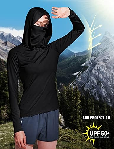 TSLA לנשים UPF 50+ חולצות קפוצ'ון הגנה מפני שמש עם מסכת פנים, חולצת שמש חיצונית של שרוול ארוך משקל קלה