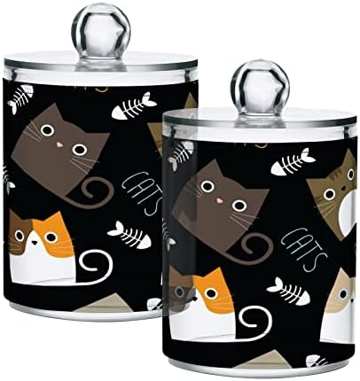 Xigua CAT שחור QTIP Holder 2 חבילה, 14 גרם צנצנות מרקכיות אמבטיה מיכל מארגן לאמבט