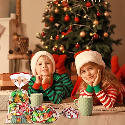 100 יחידות חג המולד צלופן לטפל שקיות, חג המולד ברור צ 'לו מתנת שקיות סוכריות טובות שקיות, ברור ניתן