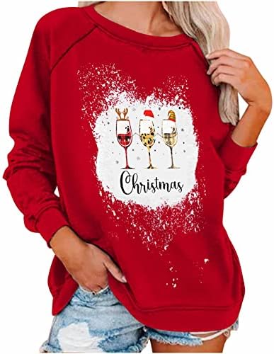 סווטשירט מלבין לנשים הדפס חג המולד סוודר צווארון סוודר פלוס גודל גודל נשים שרוול ארוך חולצות טי טרנדיות