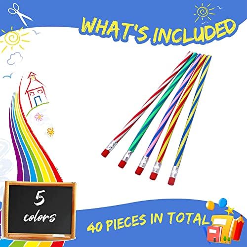 Niurewan 40 PCS 7 אינץ 'עפרונות הניתנים לכפיפה רכה, עפרונות עיקול קסמים, פס צבעוני עפרונות רכים לילדים