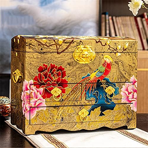 סיני-סגנון בציר תכשיטי תיבת גדול קיבולת שלוש שכבות תכשיטי קופסא עם מנעול חתונה מתנה