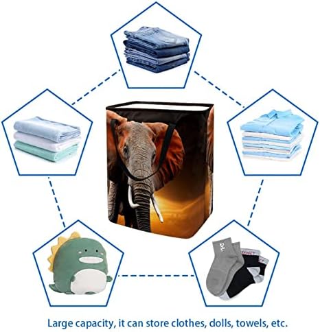 סל כביסה מתקפל בהדפס שקיעה של פיל חיות בר, סלי כביסה עמידים למים 60 ליטר אחסון צעצועי כביסה לחדר שינה בחדר