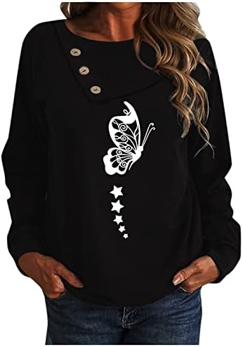 נשים של מזדמן פרפר הדפסה ארוך שרוולים חולצות כפתור צוואר צמר סוודר קל משקל חולצה חולצות