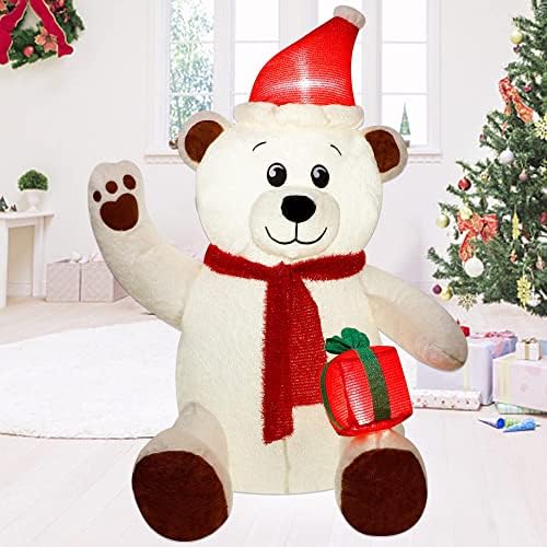 Prsildan 4 ft חג המולד דוב קוטב מתנפח, דוב קטיפה מפוצץ קישוטים עם נורות LED לבנות, מושלם לבית