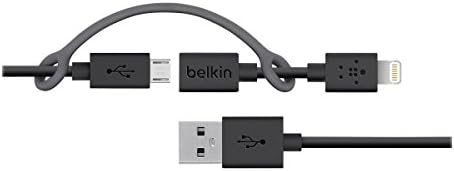 כבל מיקרו -USB של בלקין 3 מטר עם מתאם מחבר ברק - אריזה קמעונאית - שחור
