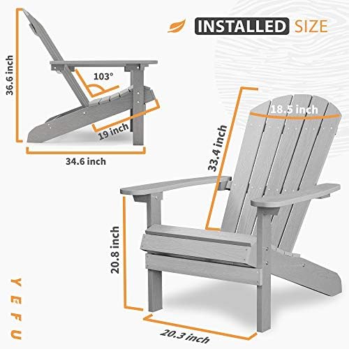 כסאות אדירונדאק סט של 2 כסאות עמידים למזג אוויר מפלסטיק, חיצוני 5 מדרגות התקנה קלה, כמו עץ ​​אמיתי,