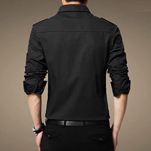 כפתור שרוול ארוך לגברים למטה חולצות צווארון מפני צווארון דק חולצה כושר מסוגננת חולצות טקטיות עסקיות עם