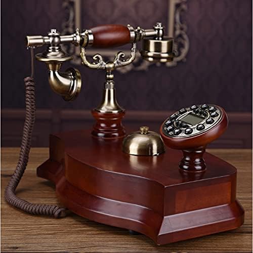 XJJZS טלפון עתיק אירופאי קווי טלפון עץ מוצק עם מזהה מתקשר, חיוג כפתורים, ידו של תאורה אחורית, רינגטון