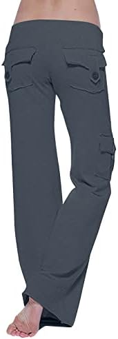 מכנסי מטען לנשים מותניים גבוהים מכנסי רגל רחבים מזדמנים עם כיסים כפתור מכנסי טרנינג מכובד כושר עם