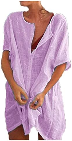 חולצה בצבע אחיד של נשים אנגונוול כפתור צבעוני צבעוני רופף צבעים עם שרוולים קצרים עם שרוולים קצרים