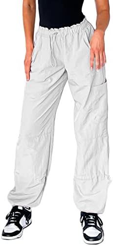 מכנסי מטען למותניים נמוכות לנשים צבע מוצק מזדמן בצבע הרג'וקו וינטג