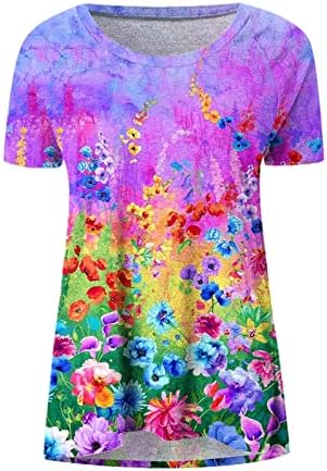 צמרות טוניקה בקיץ לנשים חולצת צוואר עגולה של שרוול קצר מזדמן רופפת חולצה להדפסת פרחים חולצה לבנות