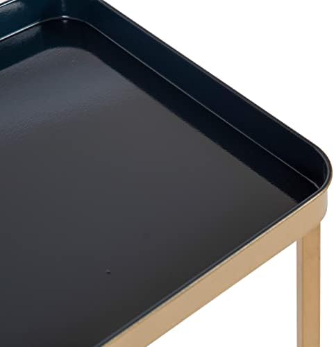 קייט ולורל סיליה שולחן צד מגש מודרני, 18 על 12 על 26, כחול כהה וזהב, שולחן קצה מלבני מתקפל לאחסון ותצוגה
