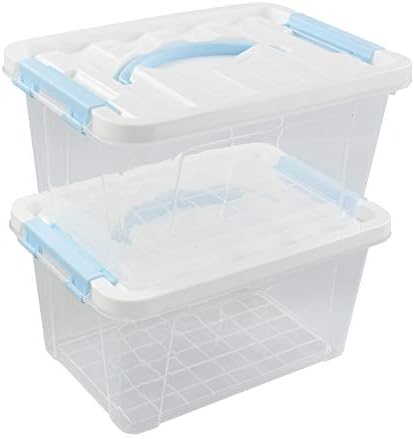 גלורין 6 ליטר ברור אחסון פחי עם מכסה וכחול ידית, תכליתי פלסטיק אחסון תפס תיבה / מכולות, 2 חבילות