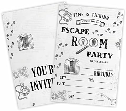 חדר בריחה הזמנה למסיבת יום הולדת, Mystery Invite Cards （20 ספירת) עם מעטפות, מילוי סגנון הזמנה כרטיסים לבנים,