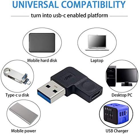 Duttek USB C ל- USB מתאם, USB C מתאם גברים ל- USB, שמאל זווית של 90 מעלות USB 3.0 זכר ל- USB C מתאם תואם