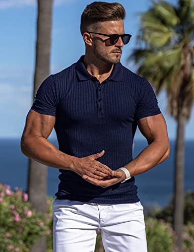אקסדיר חולצת שרירים לגברים למתוח שרוול קצר אימון עליון מזדמן פעיל חולצות פולו דקות